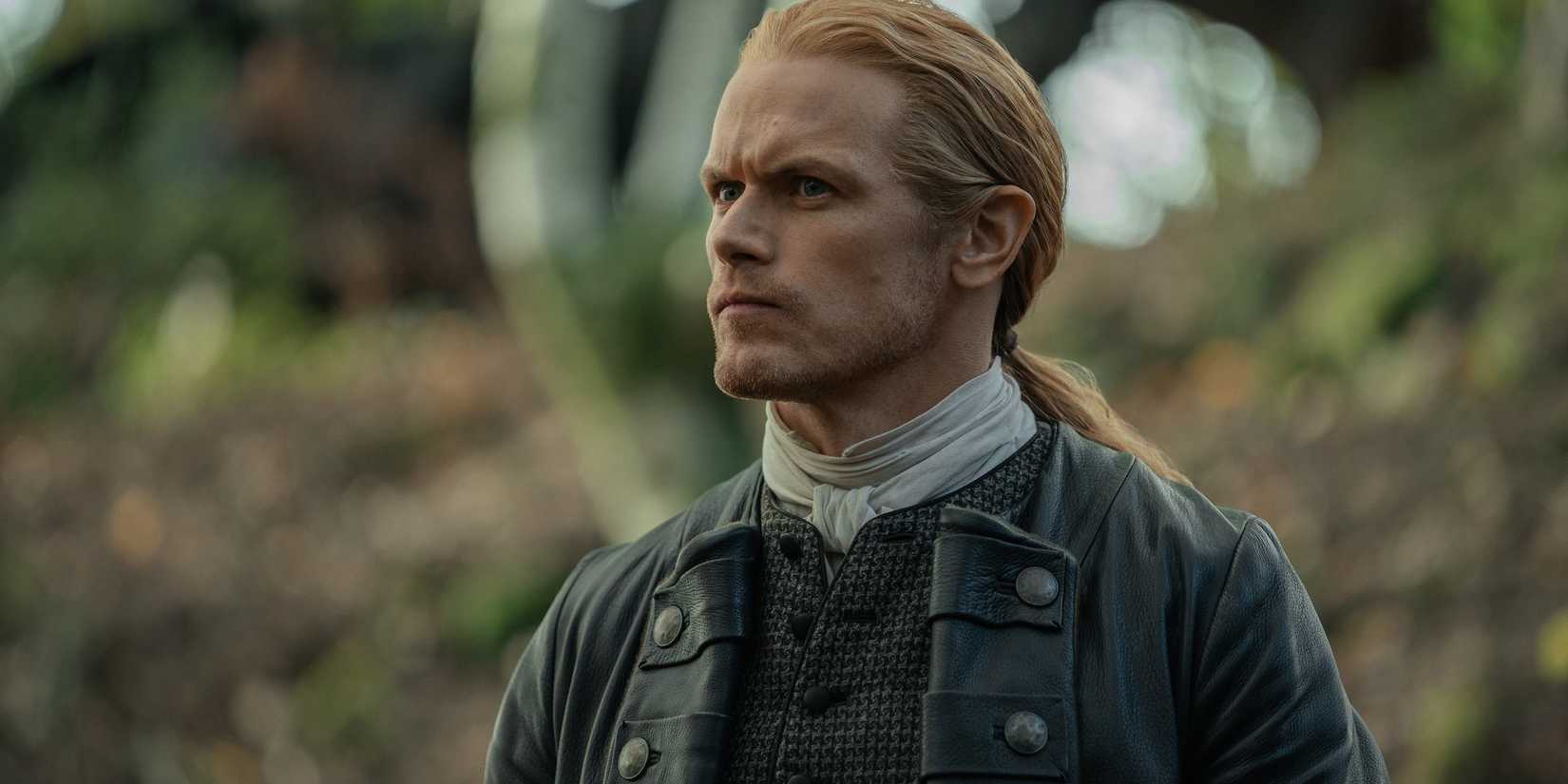 Jamie (Sam Heughan) looking intense in Outlander