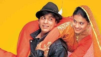Shah Rukh Khan and Kajol on Dilwale Dulhania Le Jayenge poster.
