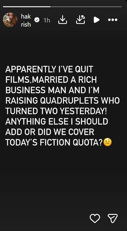 Screenshot of Trishas Instagram Story.