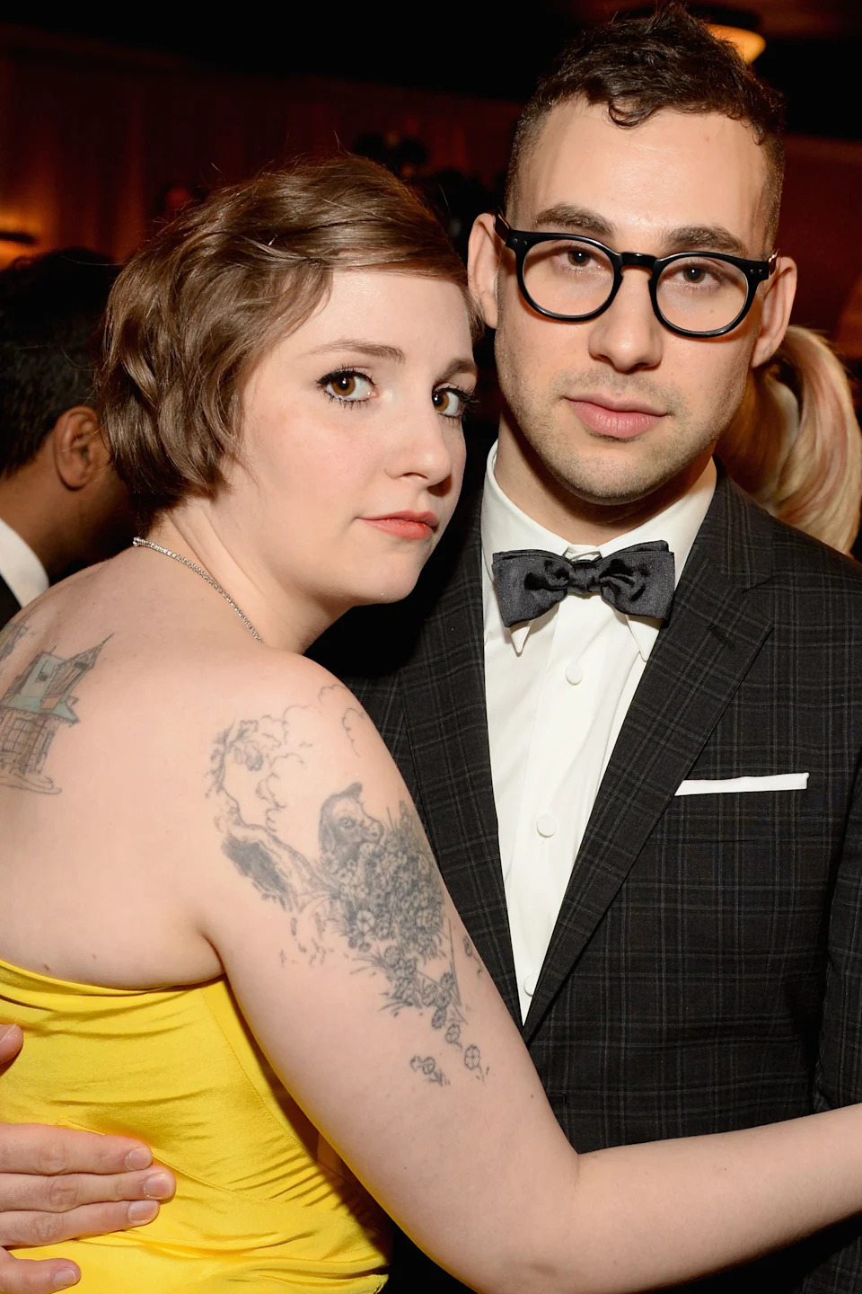 Lena Dunham and Jack Antonoff at The 71st Annual Golden Globe Awards on January 12, 2014 in Los Angeles, California.