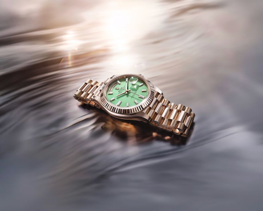 The model boasts a striking spring green dial.