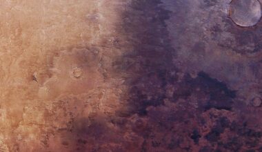 Section of an image showing a blanket of dark ash creeping across the surface of Mars in the Utopia Planita region, as seen by the Mars Express probe. Credit: ESA/DLR/FU Berlin