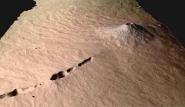 Volcanic terrain near Pavonis Mons on Mars showing lava flows and cone structures from evolving magma system