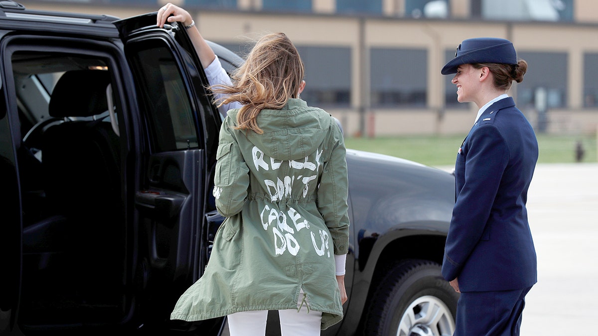 Melania Trump wearing her "I really don't care. Do you?" jacket