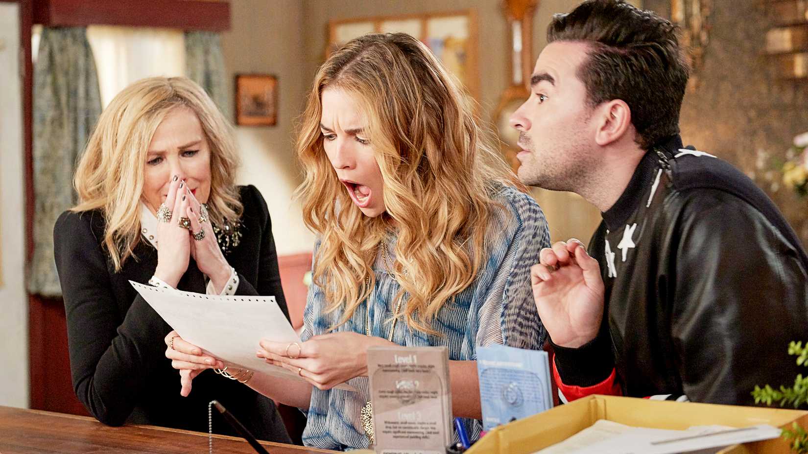 Moira, Alexis, and David in Schitt's Creek