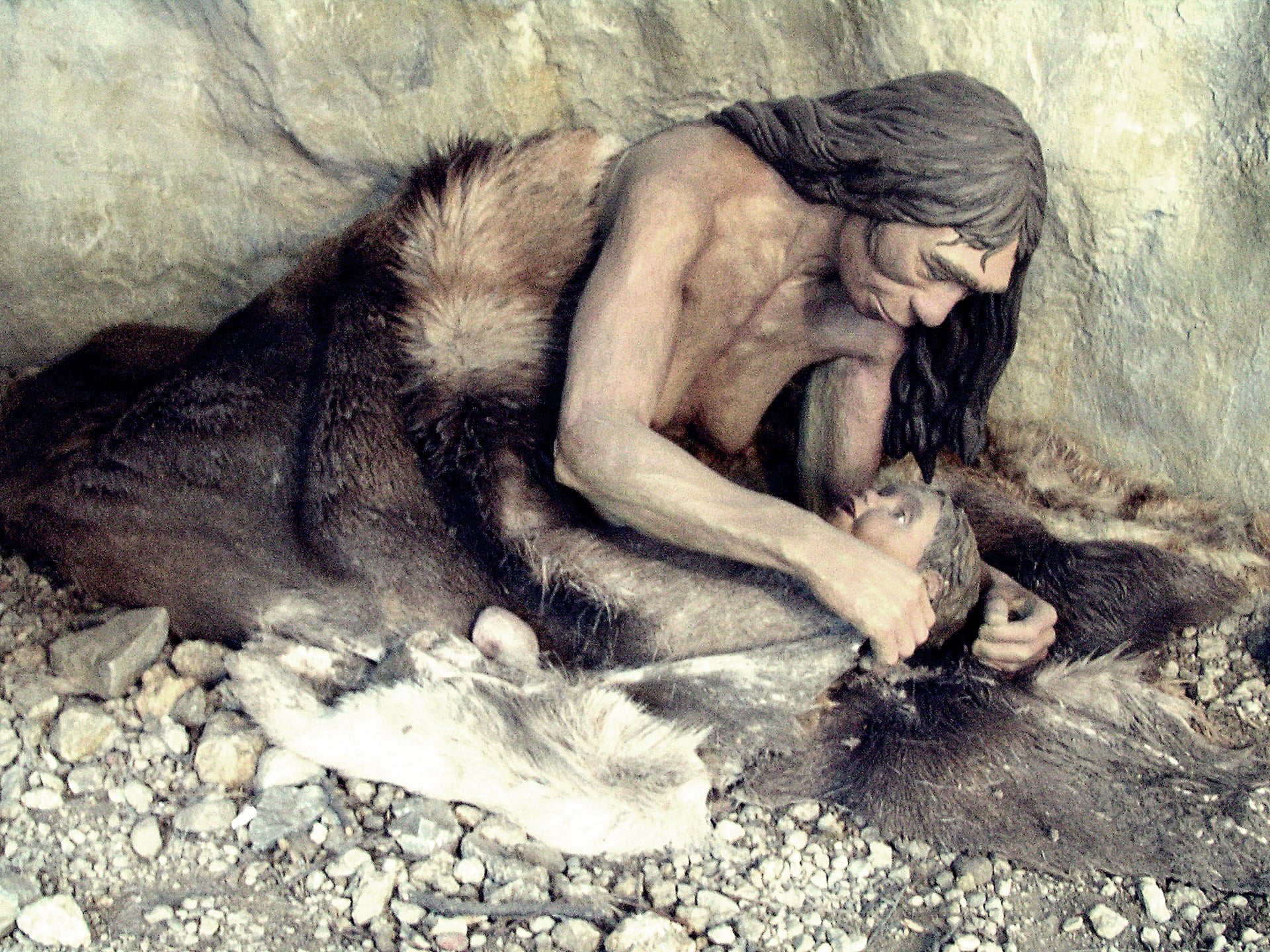 Neanderthal mother with child