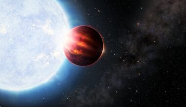 Astronomers discovered that a giant planet, WASP-189b, echoes the composition of its host star, HR 5599. This find was achieved through the first-ever simultaneous measurement of gaseous magnesium and silicon in a planet’s atmosphere. Courtesy NOIRLab.
