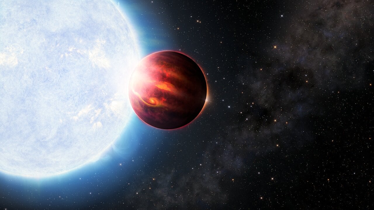 Astronomers discovered that a giant planet, WASP-189b, echoes the composition of its host star, HR 5599. This find was achieved through the first-ever simultaneous measurement of gaseous magnesium and silicon in a planet’s atmosphere. Courtesy NOIRLab.