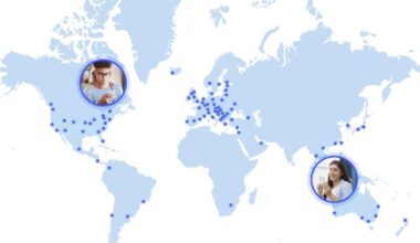 A world map showing various NordVPN server locations.