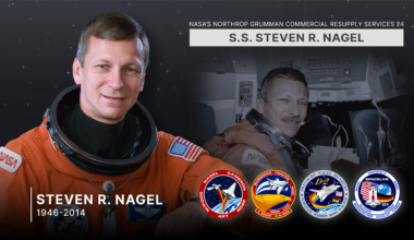 NASA’s Northrop Grumman Commercial Resupply Services 24 spacecraft is named in honor of NASA astronaut Steven Nagel. Selected by NASA in 1979, Nagel is a veteran of four space flights (STS-51G and STS-61AA in 1985, STS37 in 1991, and STS-55 in 1993) and has logged more than 723 hours in space. Nagel died in 2014.