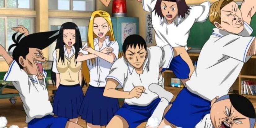 The cast of The Ping-Pong Club being chaotic