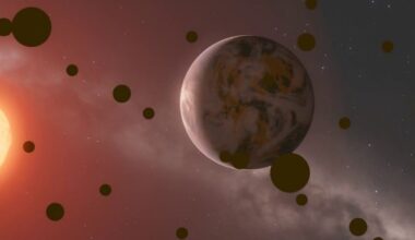 This artist's illustration shows a swarm of light-sail picospacecraft approaching our nearest neighbour, Proxima Centauri. The exoplanet Proxima Centauri b is in the foreground. Each member of the swarm would carry a camera, and collectively, the swarm would act like a kind of interferometer to create gigapixel resolution images of the exoplanet. Image Credit: Eubanks et al. 2026. From work by Mark Garlick.