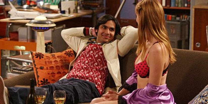 Raj on the couch with Dr. Elizabeth Plimpton on the Big Bang Theory