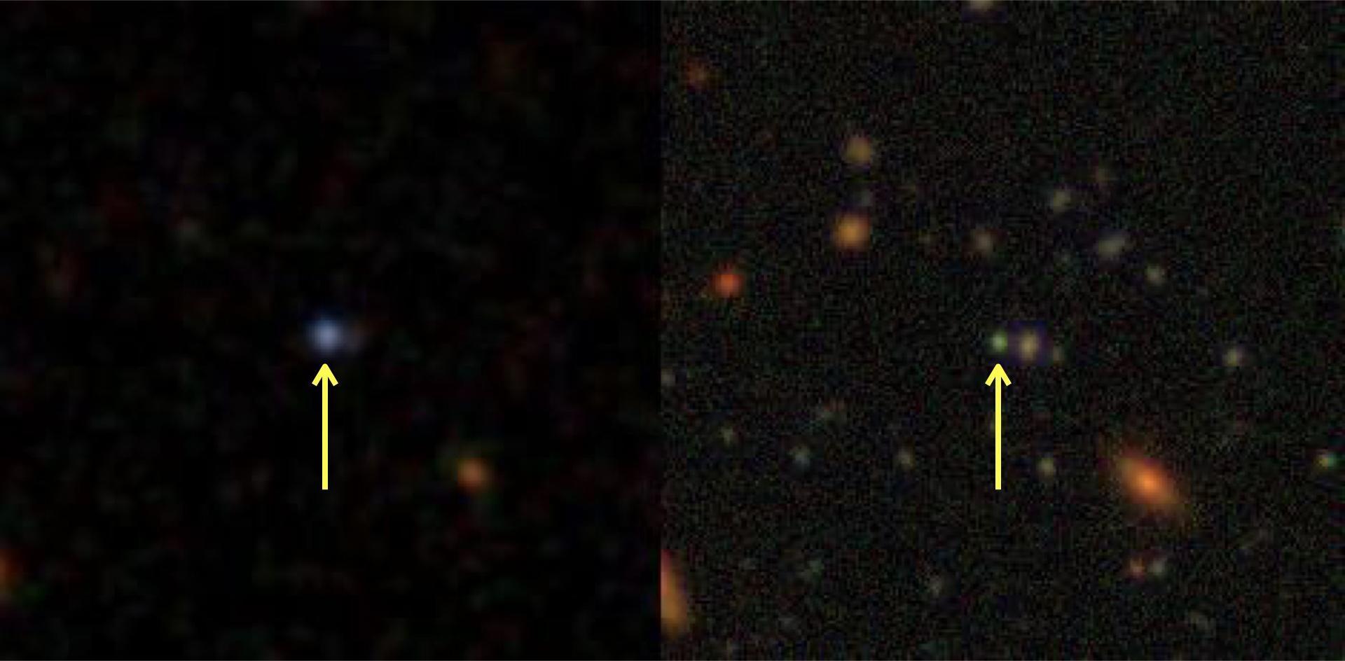 On the left, a hazy blue dot. On the right, the same dot but more faded.