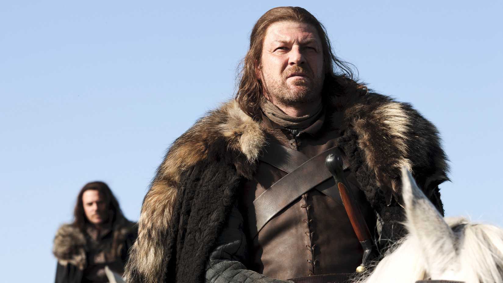 Sean Bean as Lord Eddard 'Ned' Stark riding a horse in Game of Thrones