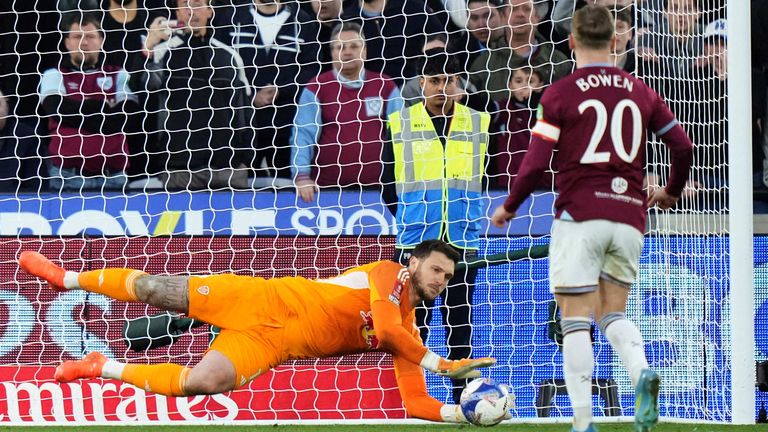 Lucas Perri saves Jarrod Bowen's penalty