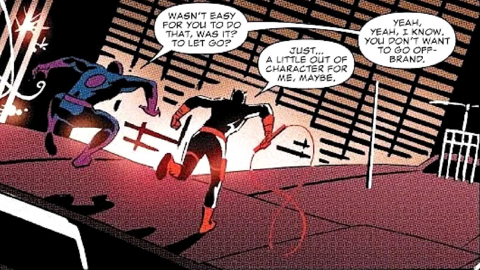 Spider-Man and Daredevil bicker during a mission