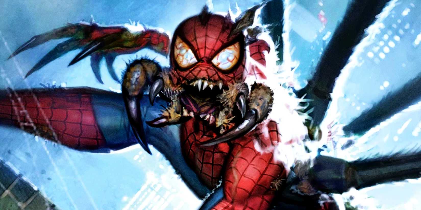 Spider-Man screams in his monstrous Man-Spider transformation