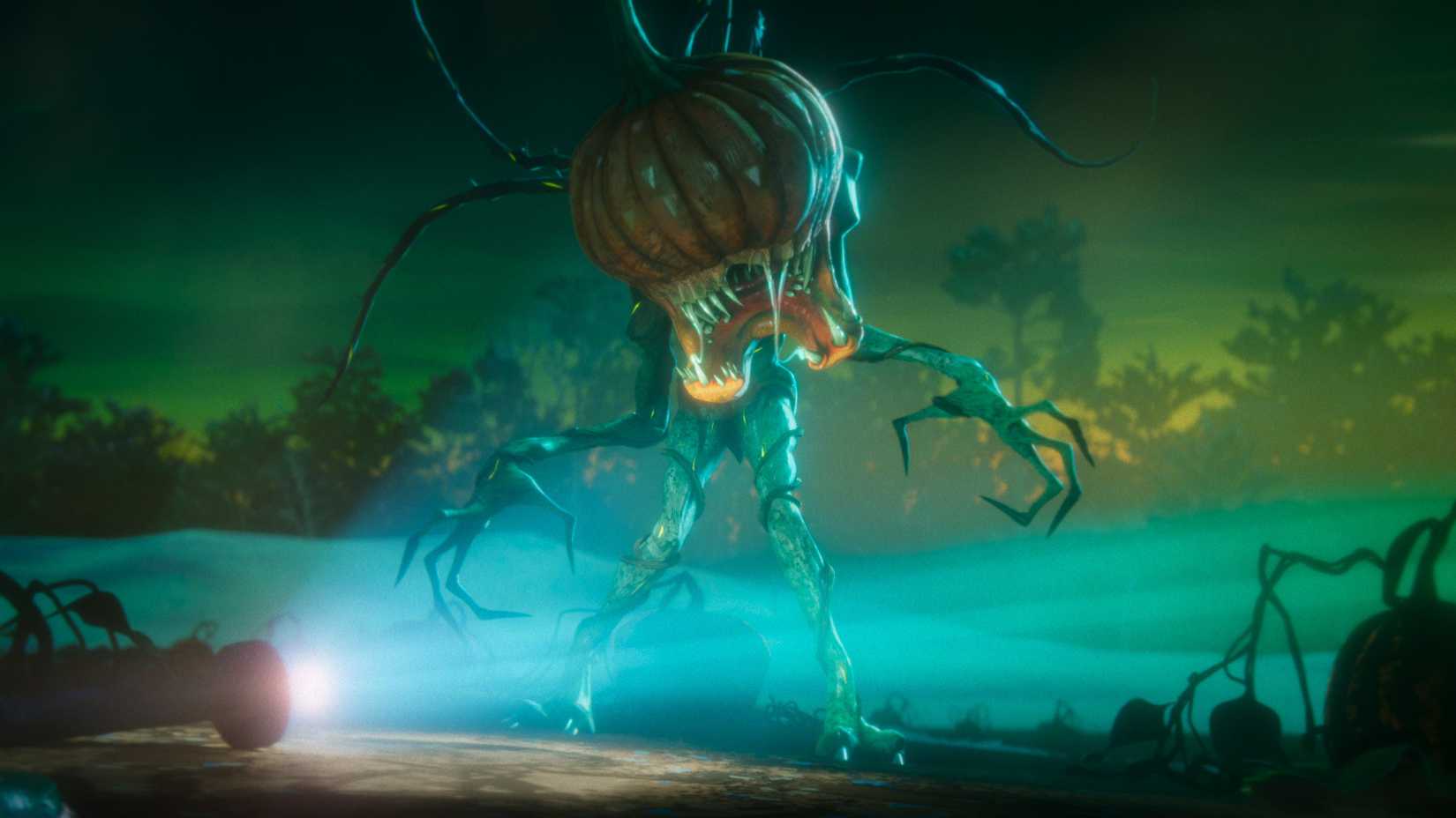 A monster with sharp claws and a pumpkin for a head is part of the teaser for Stranger Things: Tales from '85
