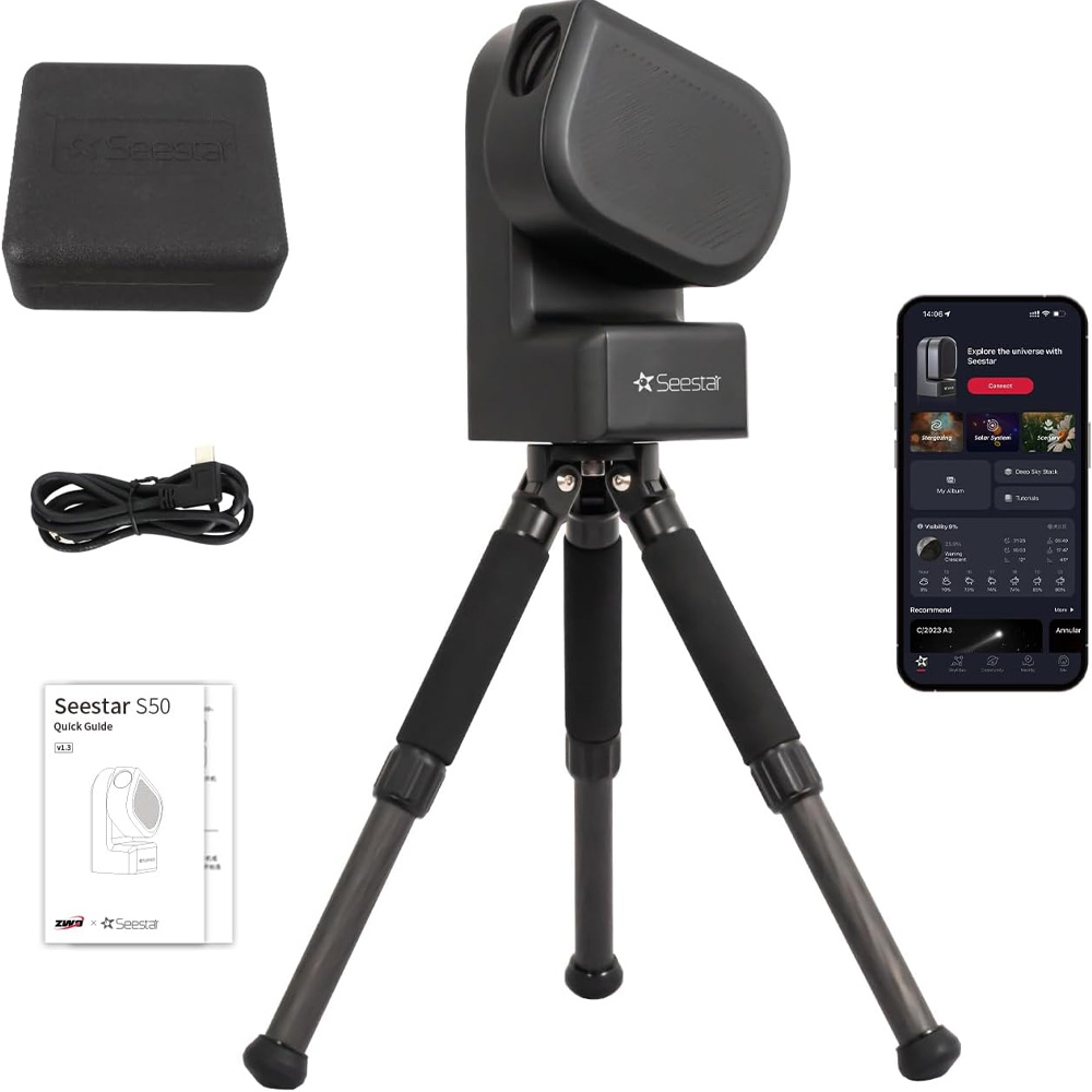ZWO Seestar S50 on a white background