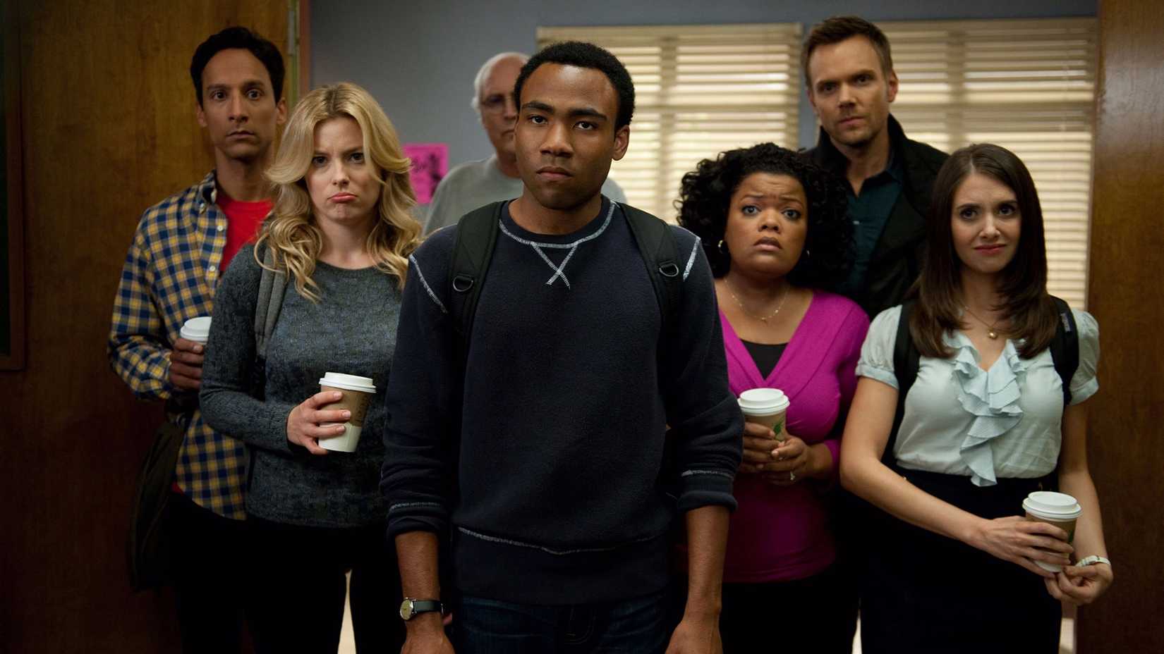 The cast of Community looking angry in a still photo from season 4