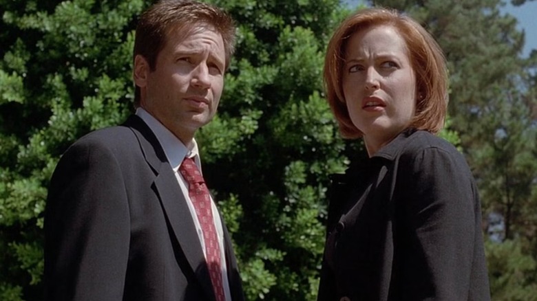Mulder (David Duchovny) and Scully (Gillian Anderson) are on the case in The X-Files