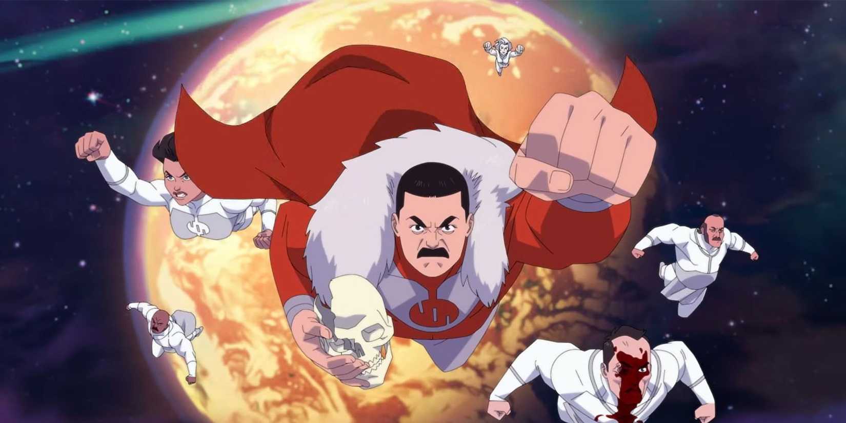 Thragg and the other Viltrumites flying in Invincible season 4