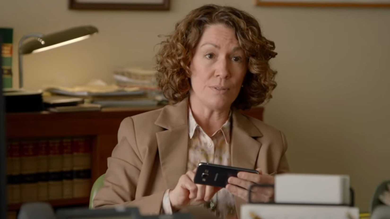 Helen Fisk on her mobile phone
