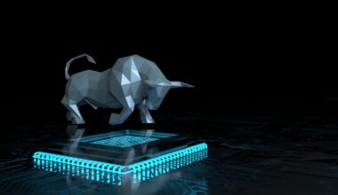 A bull figurine on an AI semiconductor chip.