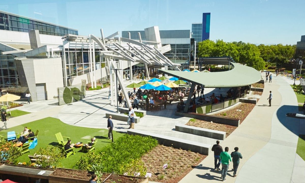A wide angle shot of Google's campus.