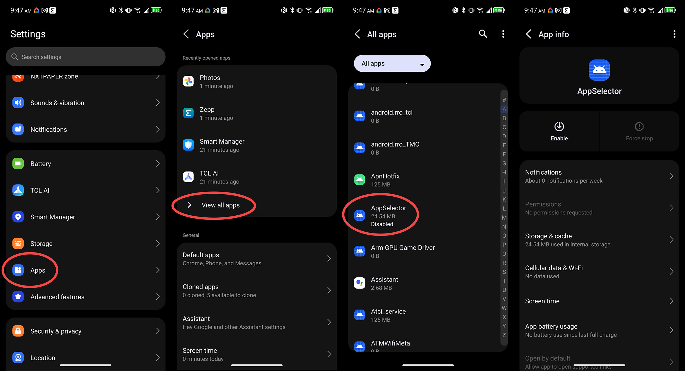 Disabling the AppSelector bloatware app on the TCL NXTPAPER 70 Pro