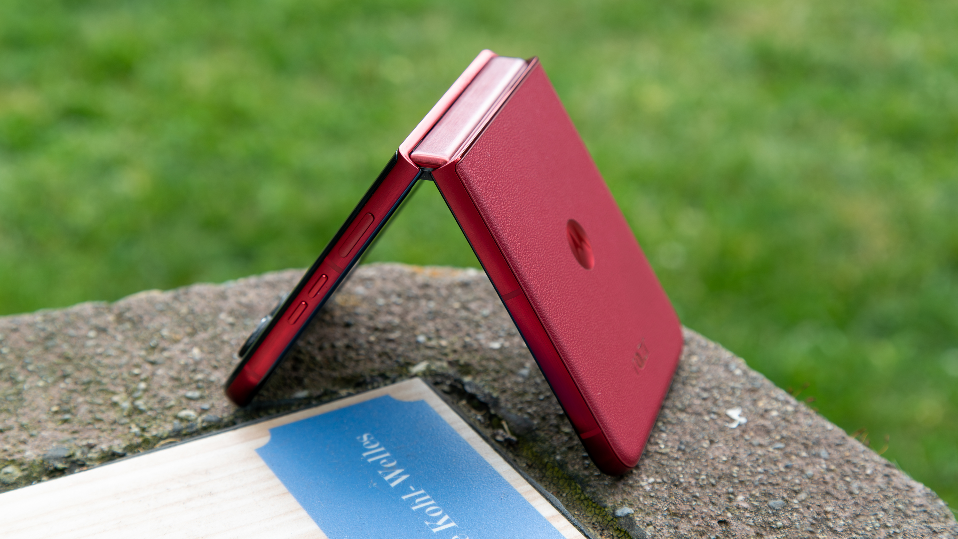 The Razr Ultra 2025 in tent mode outside