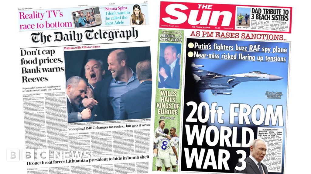 Newspaper headlines: 'Don't cap food prices' and '20ft from WW3'