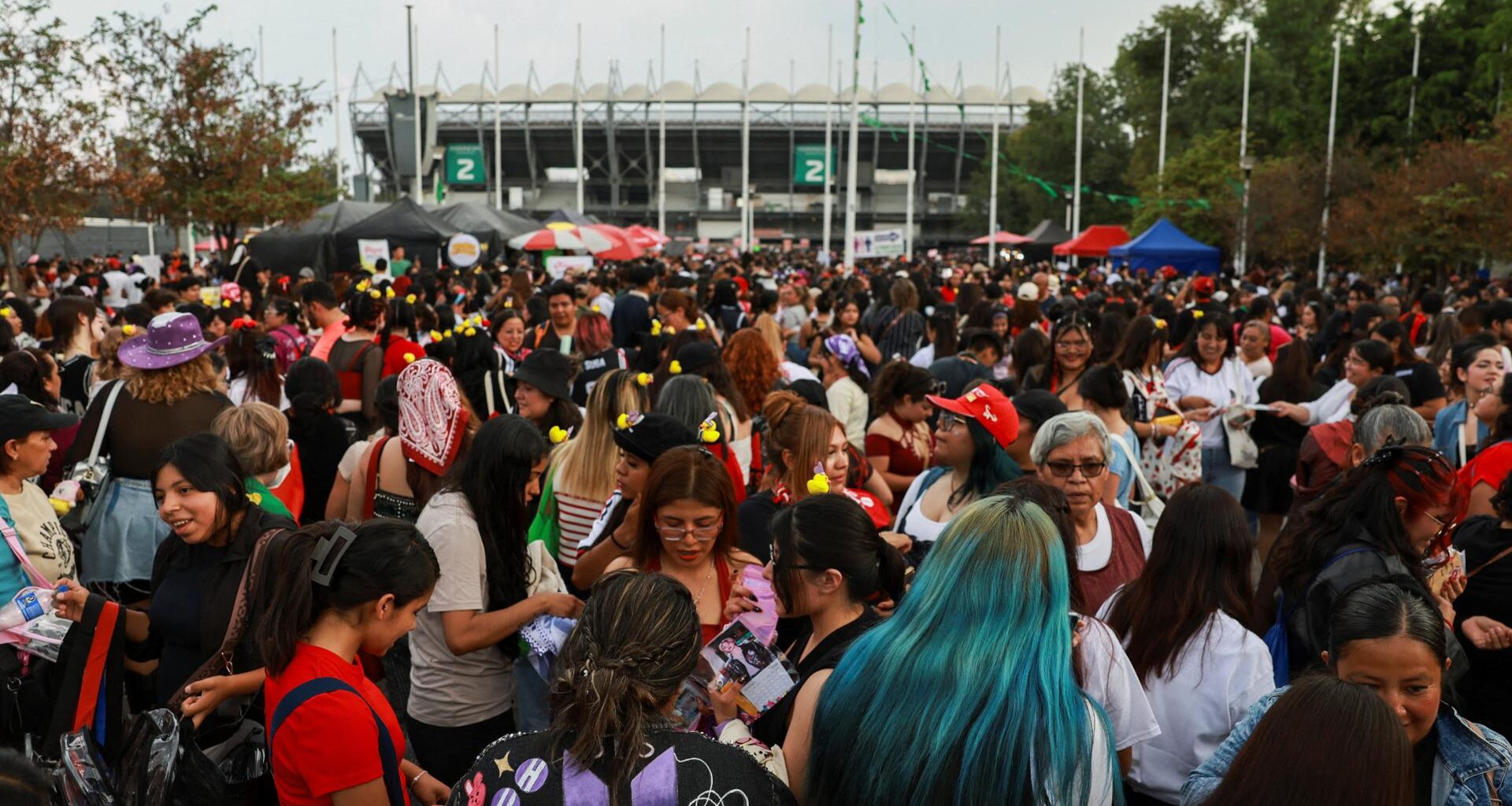 Fans gather at the venue before K-pop boy band BTS