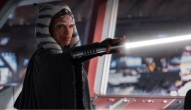 Ahsoka Tano (Rosario Dawson) wields her white lightsaber.