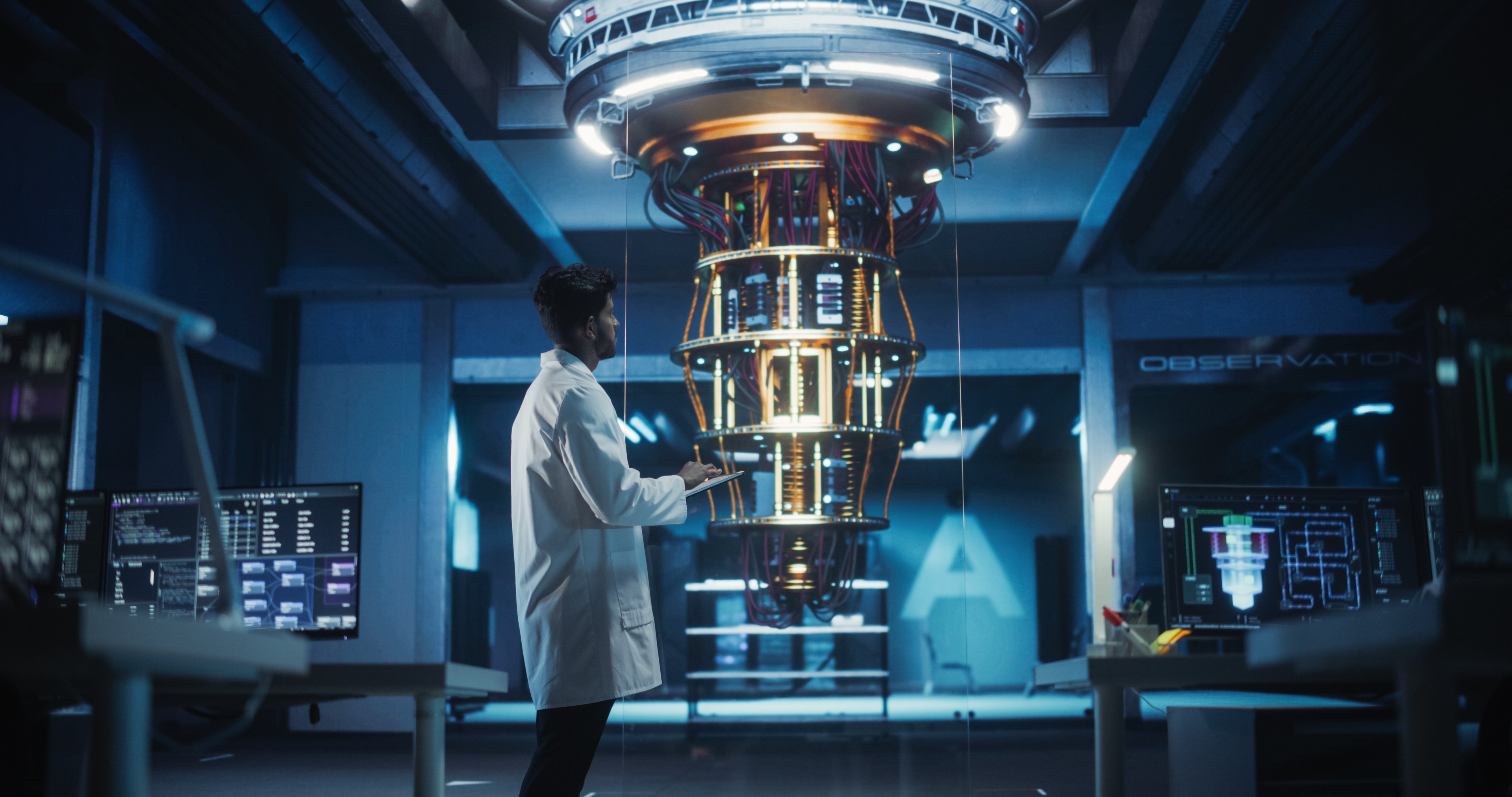 A man working on a quantum computer.