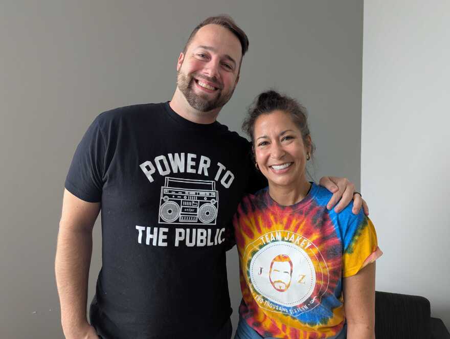 “As you can see, we put [Jake’s] face on everything that we possibly can,” said Jenna Zeller, who is pictured, on the right, alongside Team Jakey executive director Logan Janis.