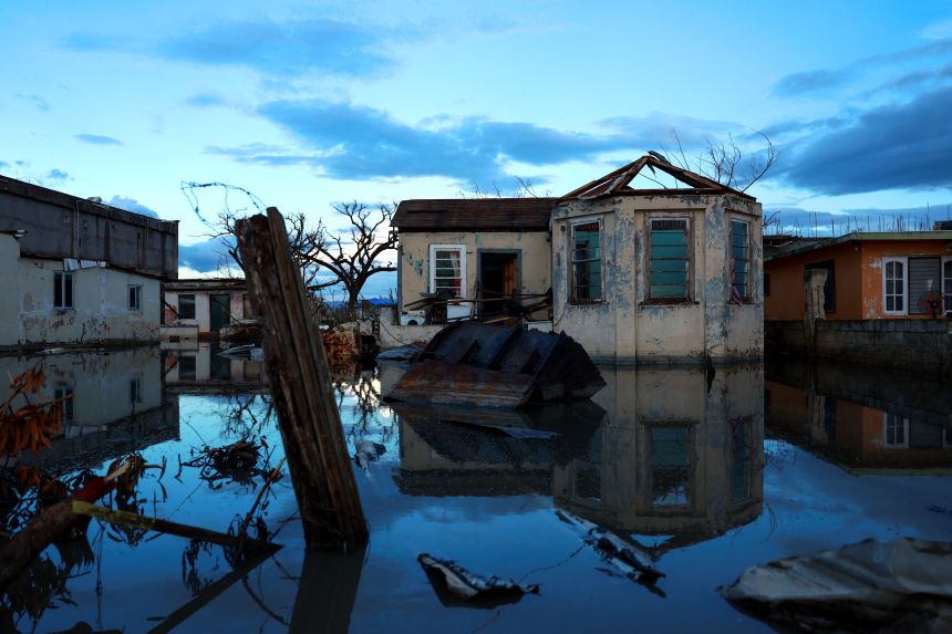 Flooded houses in the aftermath of Hurricane Melissa in Black River, Jamaica, on November 5, 2025.