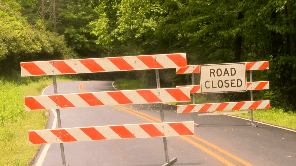 MAY 26, 2026 - Golden Road near Lake Toxaway had road closed barricades up, but there were no signs of high water. (Photo credit: WLOS Staff)