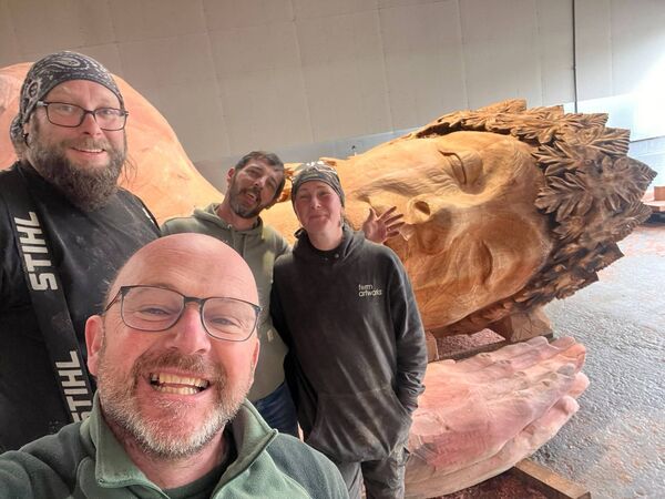 Chris Wood, John Hayes, Christopher Dee and Heather Crompton working on their Chelsea Flower Show exhibit.