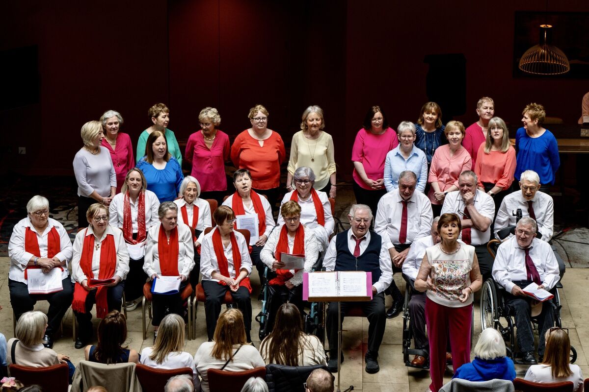 The Stroke Notes choir, made up of stroke survivors and their families from Cork Stroke Support, perform in the atrium of the Clayton Hotel as part of Cork International Choral Festival.	 Picture: Chani Anderson
                    
