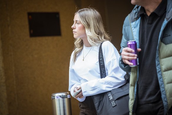 Ashley Baker leaves the Victorian Coroner’s Court on Monday. 