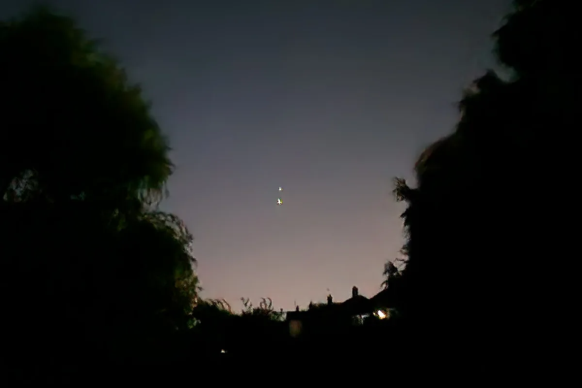 Angela Hegarty captured Venus and Jupiter between the trees from Aintree, Liverpool, UK, 12 August 2025, 04:00 local time