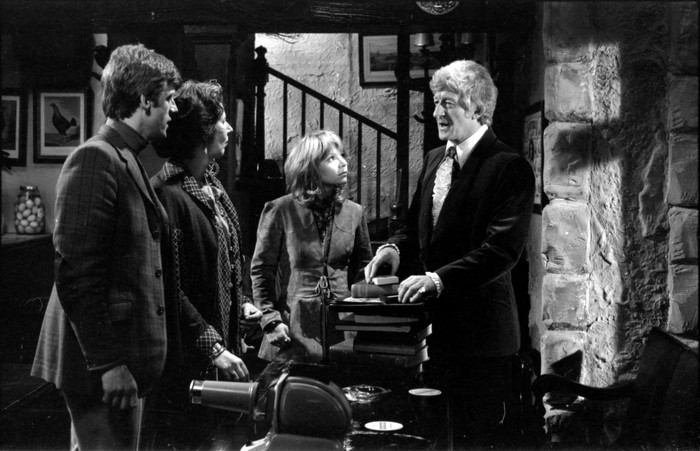 Richard Franklin, Damaris Hayman, Katy Manning and Jon Pertwee. Photographed by Don Smith at BBC TV Centre TC4, 19 May 1971 Richard Franklin, Damaris Hayman, Katy Manning and Jon Pertwee. Photographed by Don Smith at BBC TV Centre TC4, 19 May 1971