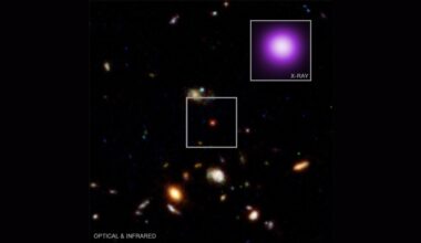A deep space image with boxouts over a glowing purple ball and a glowing red ball.