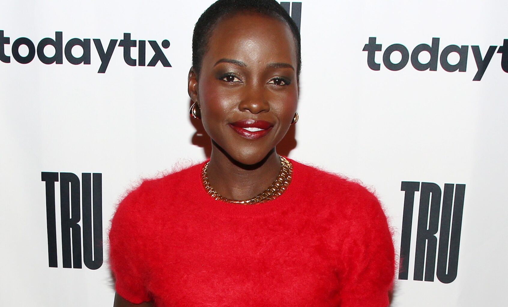 Lupita Nyong'o poses at the opening night of "Tru" at House of the Redeemer on March 19, 2026 in New York City. (Photo by Bruce Glikas/Getty Images)