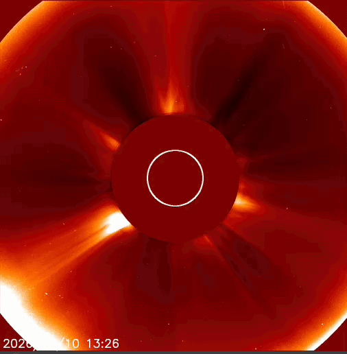 gif animation showing a plume of material being ejected from the upper left portion of the sun.