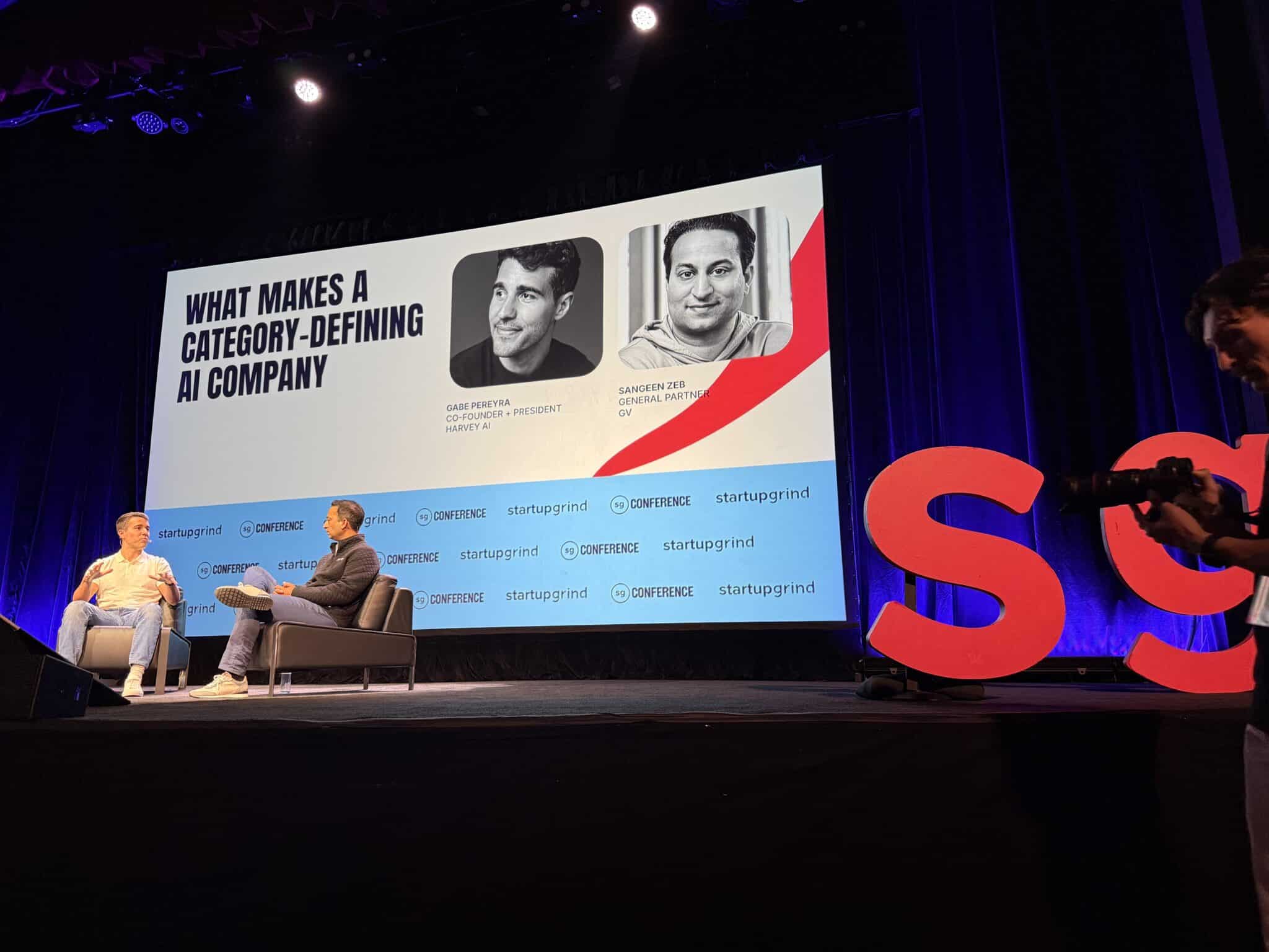 Harvey AI Gabe Pereya Co-founder and Sangeen Zen from GV at the 2026 Startup Grind conference 