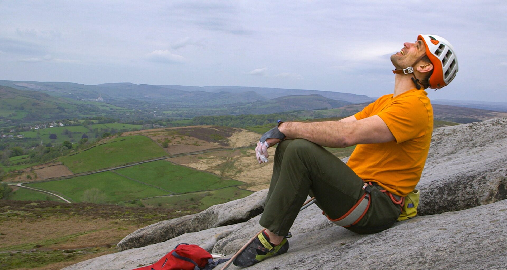 Jesse Dufton on top of 'Bat Out of Hell' in the UK Peak District