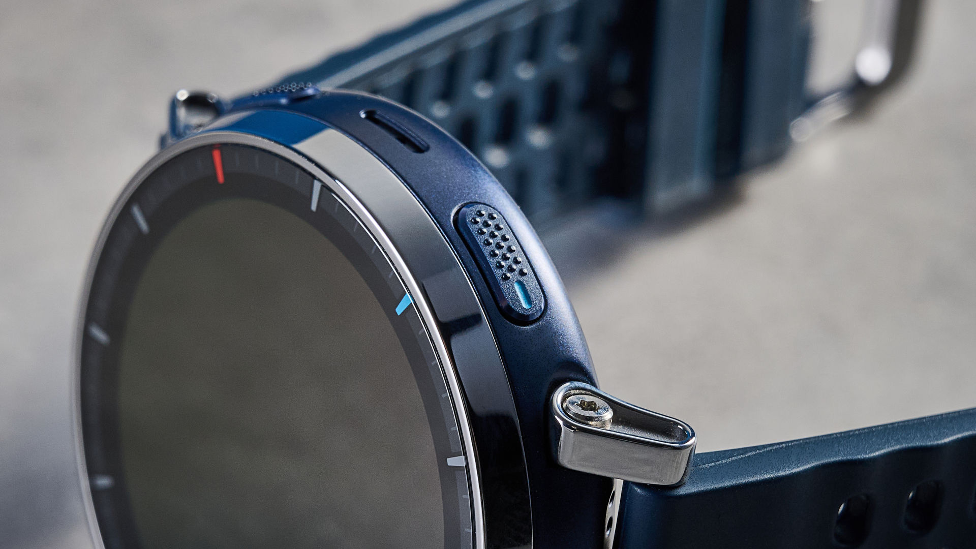 the amazfit active 3 premium photographed against the blue tom's guide background